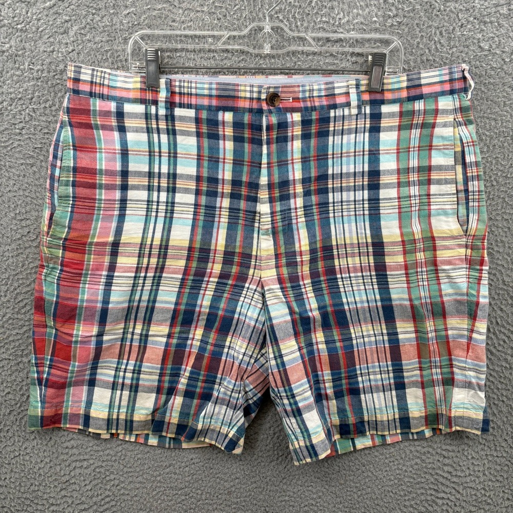 Brooks‎ Brothers Shorts Mens 40 Madras Plaid Linen Cotton  Flat Front Chino
